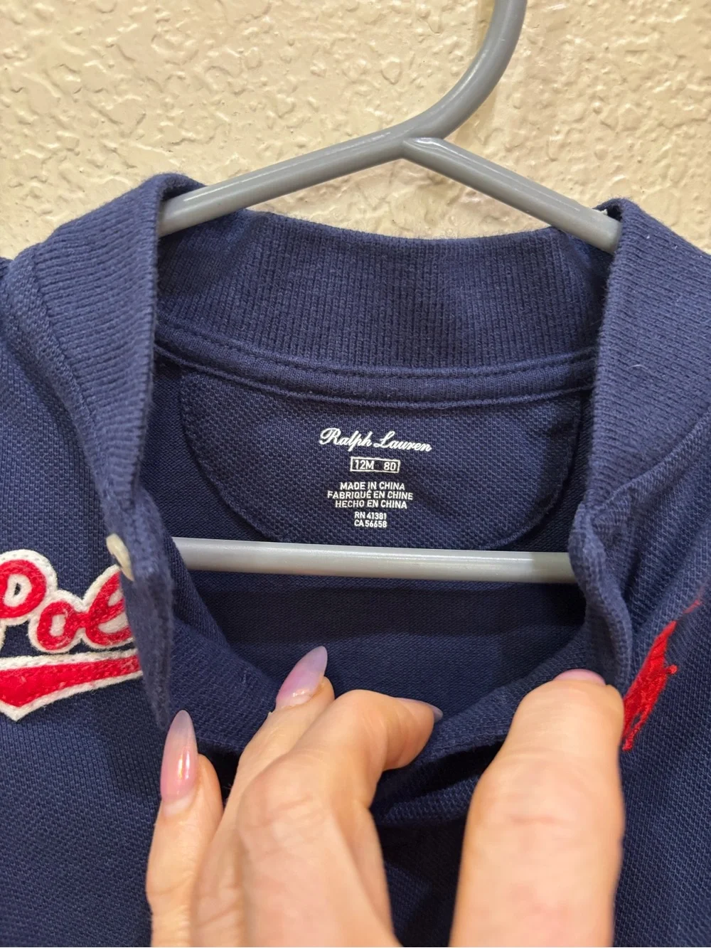 Ralph Lauren Baby Boy Cotton Mesh Baseball Shirt Navy Sz 12M Preppy Sporty